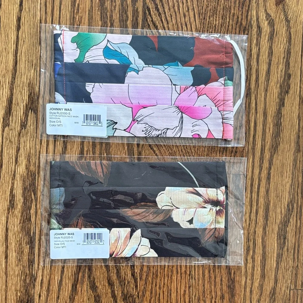 Johnny Was Set of 2 Multicolor Floral Striped Lining Face Masks One Size New
